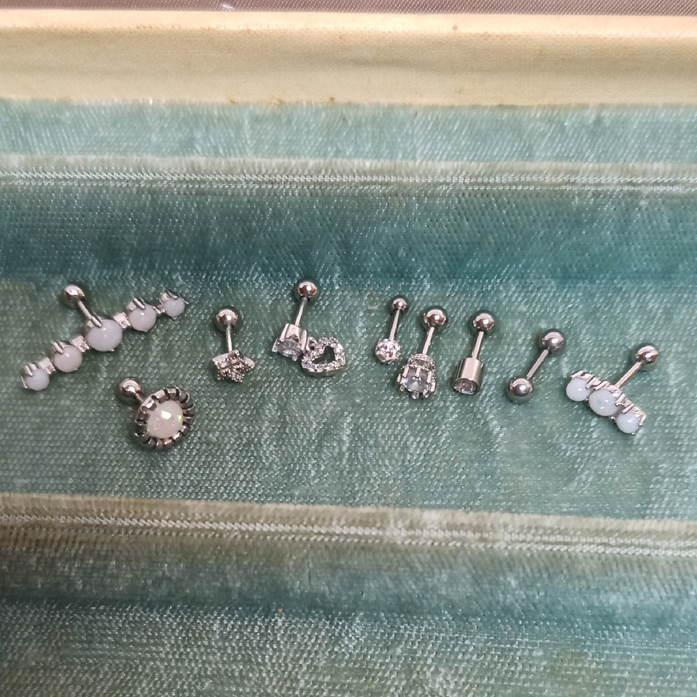 Surgical Steel Piercing Jewelry Set Opal CZ